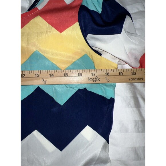 Ezra Womens Shift Dress Large Multicolored Chevron 3/4 Sleeve Mini Polyester Zip - Picture 9 of 10